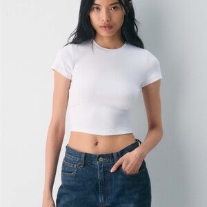 Aritzia White Homestretch Rib Waist Crop Shirt